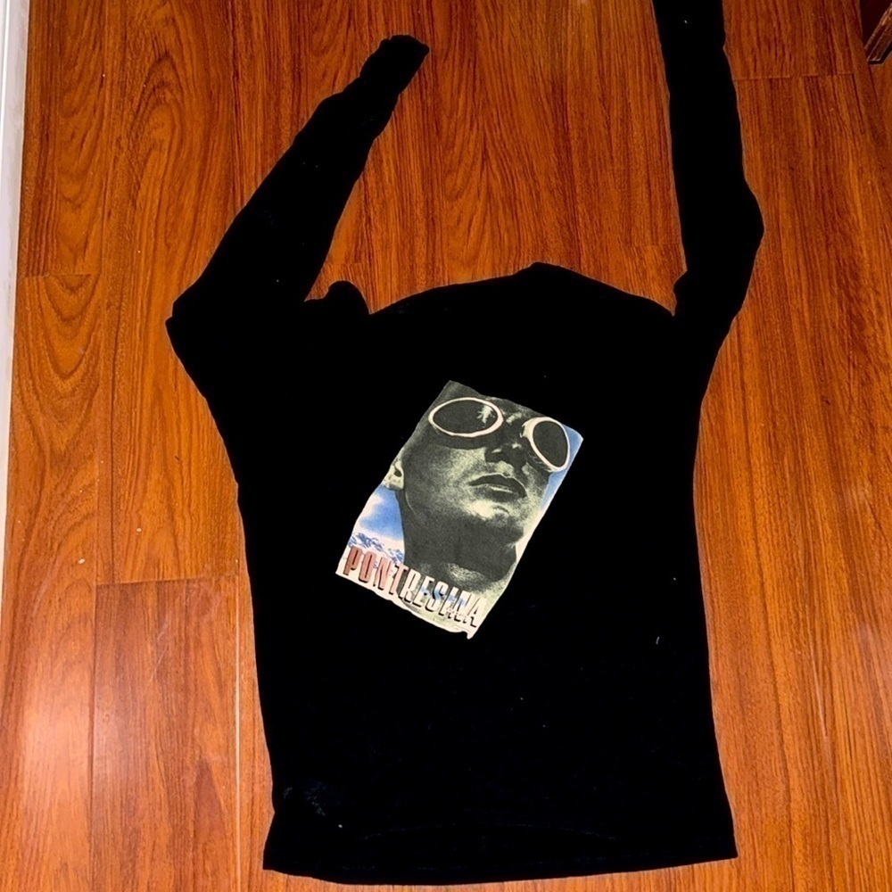 Anama black long sleeve tee shirt black graphic size L modal cotton blend - Picture 2 of 7